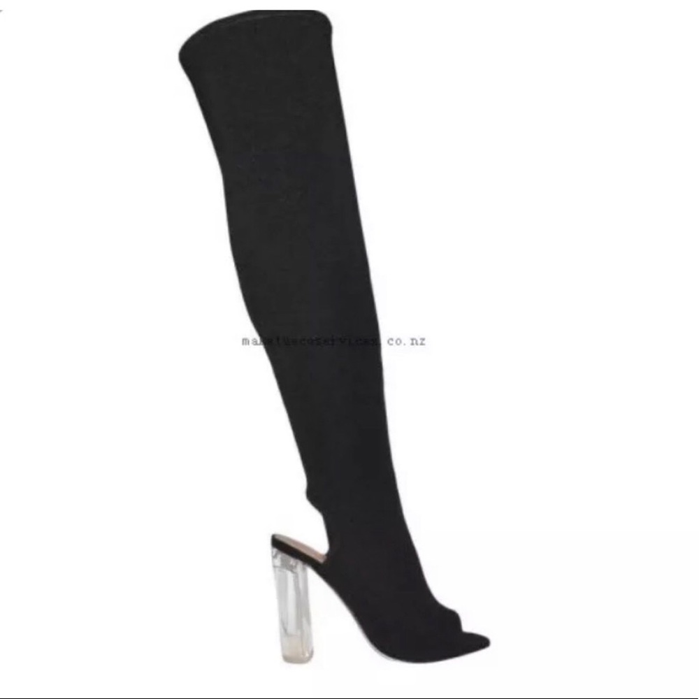 Mix No 6 High Knee Black Material Boots Size 6